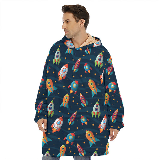 Rockets And Stars Pattern Print Hoodie Blanket