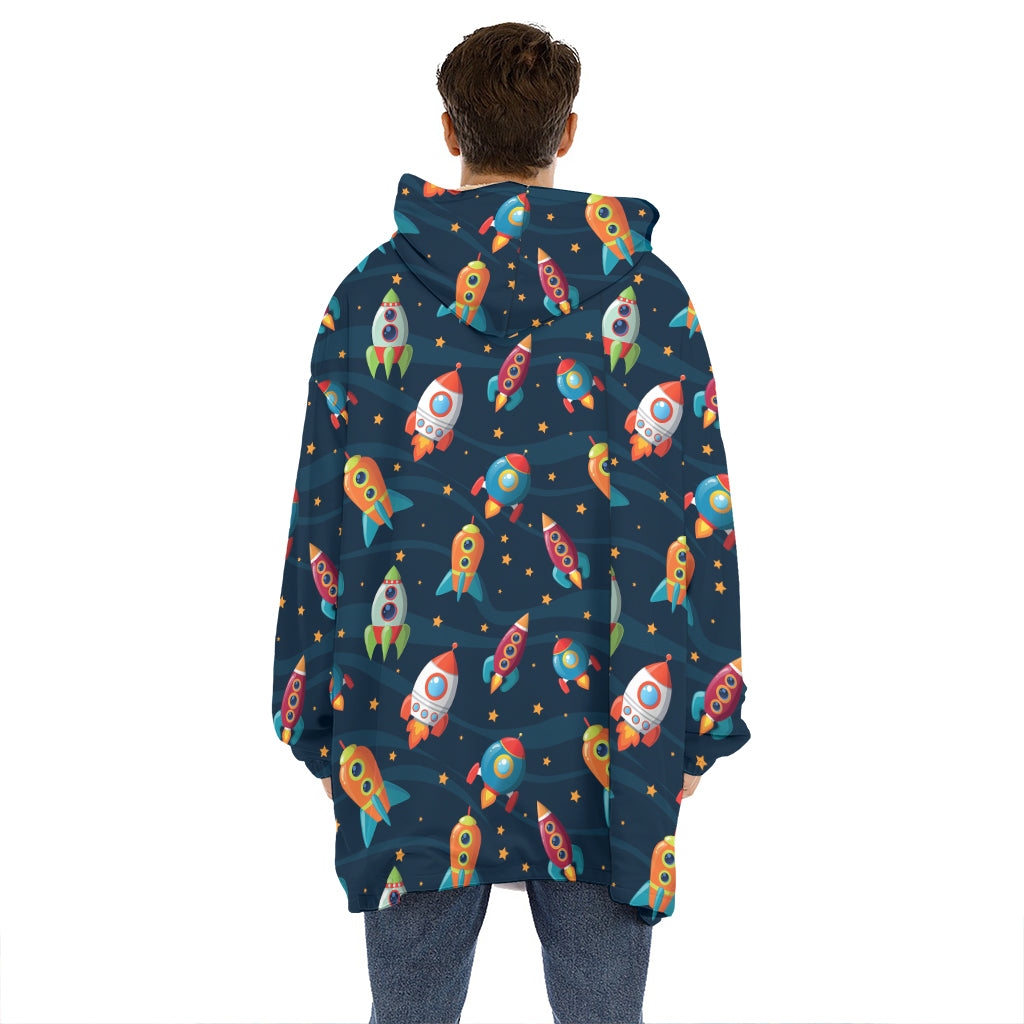 Rockets And Stars Pattern Print Hoodie Blanket