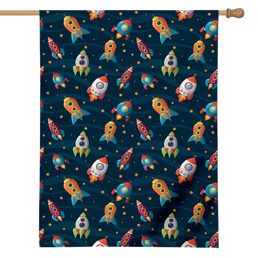 Rockets And Stars Pattern Print House Flag