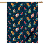 Rockets And Stars Pattern Print House Flag