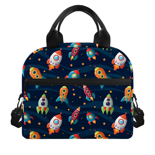 Rockets And Stars Pattern Print Insulated Lunch Bag