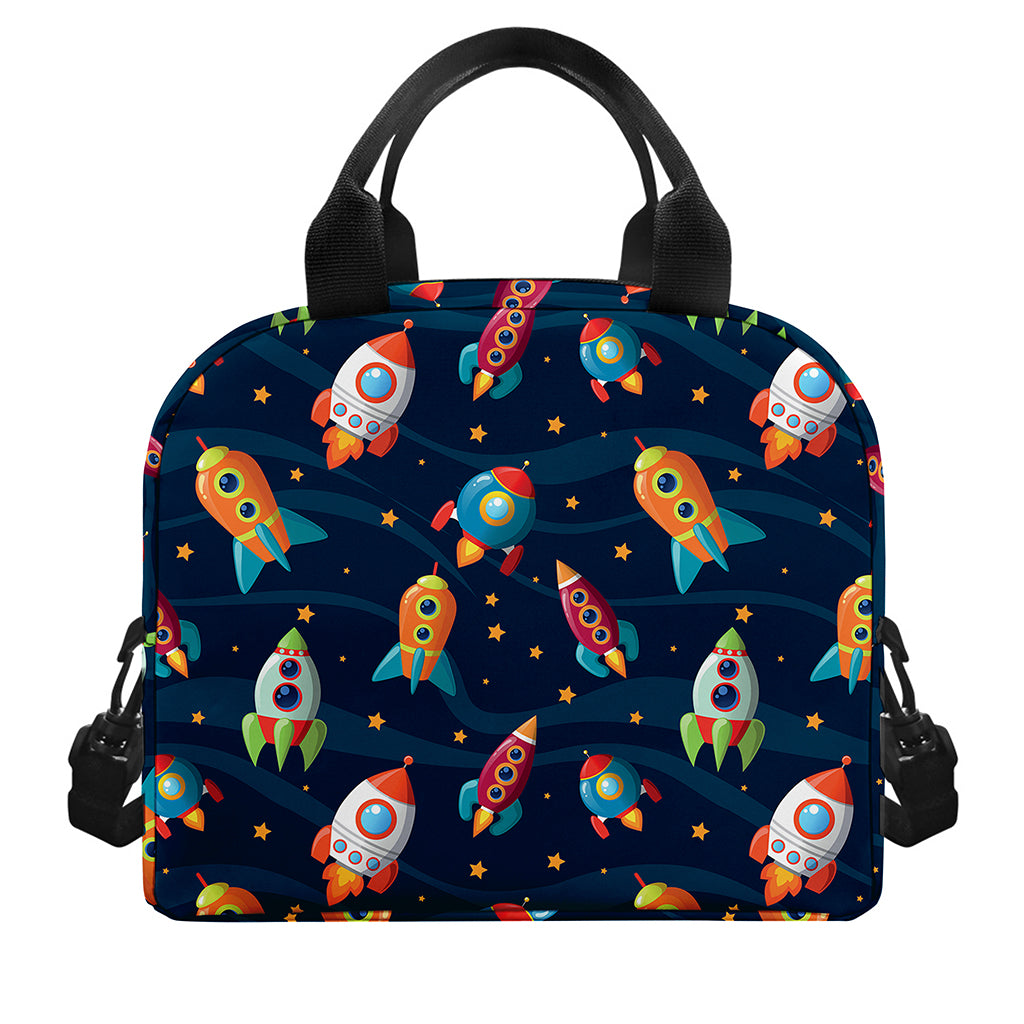 Rockets And Stars Pattern Print Insulated Lunch Bag