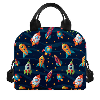 Rockets And Stars Pattern Print Insulated Lunch Bag