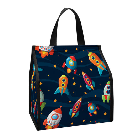 Rockets And Stars Pattern Print Insulated Lunch Tote