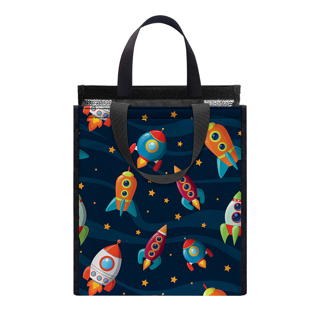 Rockets And Stars Pattern Print Insulated Lunch Tote