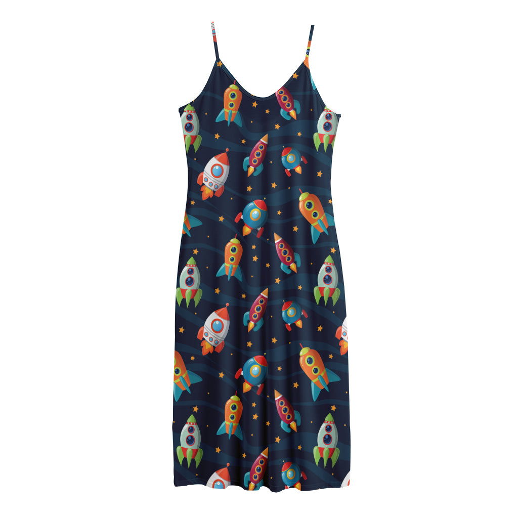 Rockets And Stars Pattern Print Jersey Midi Cami Dress