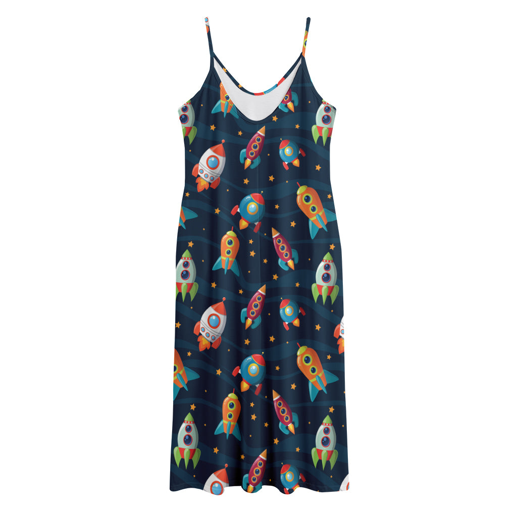 Rockets And Stars Pattern Print Jersey Midi Cami Dress