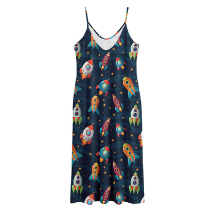 Rockets And Stars Pattern Print Jersey Midi Cami Dress