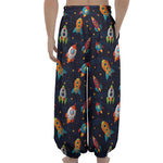 Rockets And Stars Pattern Print Lantern Pants