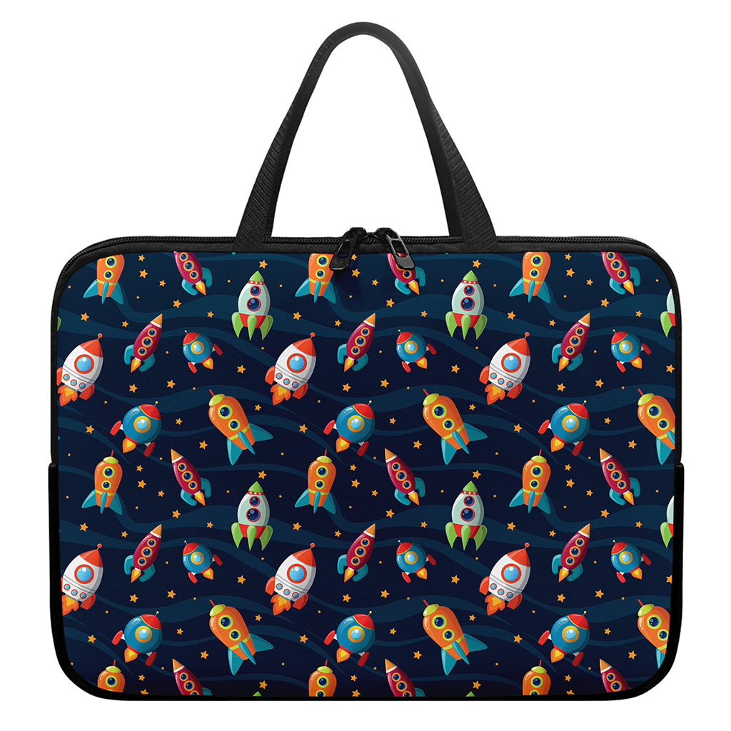 Rockets And Stars Pattern Print Laptop Sleeve With Handle