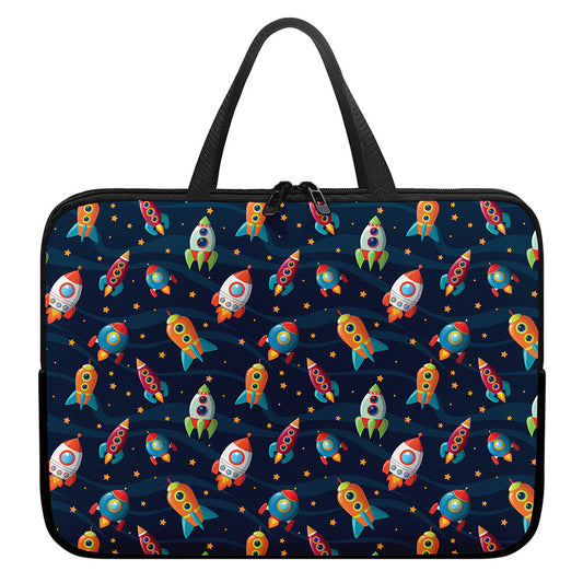 Rockets And Stars Pattern Print Laptop Sleeve With Handle