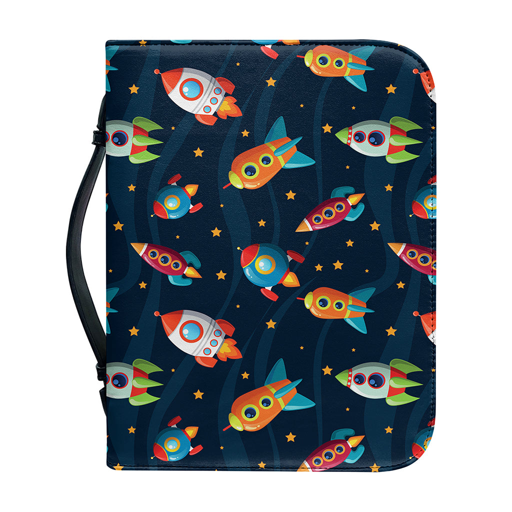 Rockets And Stars Pattern Print Leather Bible Cover
