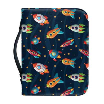 Rockets And Stars Pattern Print Leather Bible Cover