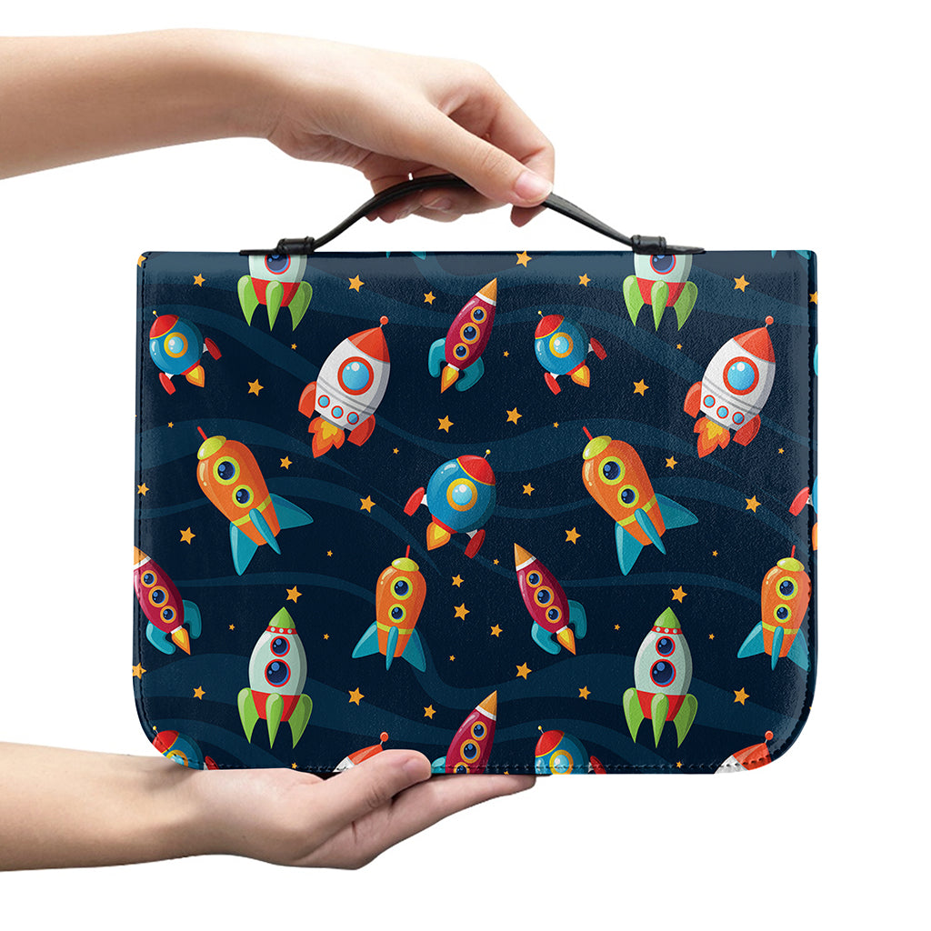 Rockets And Stars Pattern Print Leather Bible Cover