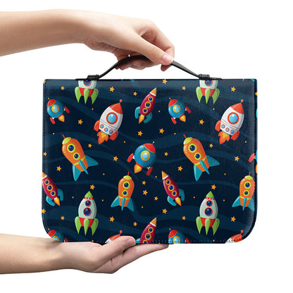 Rockets And Stars Pattern Print Leather Bible Cover