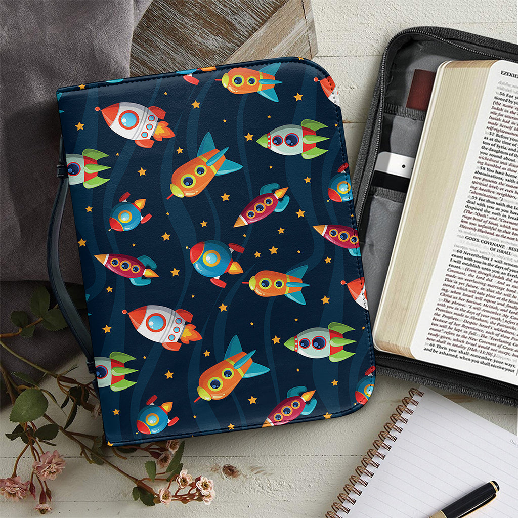 Rockets And Stars Pattern Print Leather Bible Cover