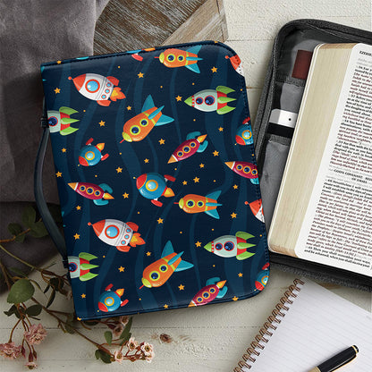 Rockets And Stars Pattern Print Leather Bible Cover