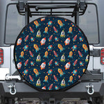 Rockets And Stars Pattern Print Leather Spare Tire Cover