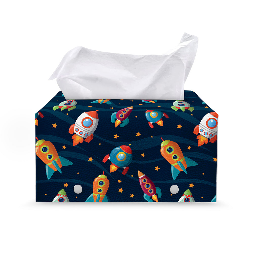 Rockets And Stars Pattern Print Leather Tissue Box Cover