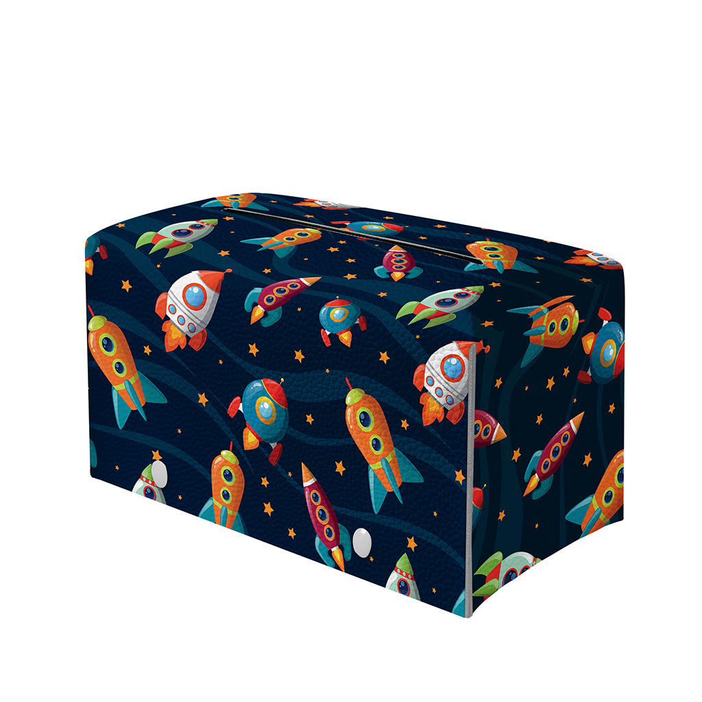 Rockets And Stars Pattern Print Leather Tissue Box Cover