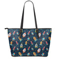 Rockets And Stars Pattern Print Leather Tote Bag With Zipper