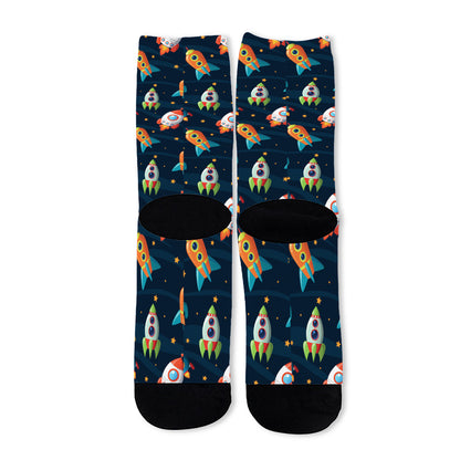 Rockets And Stars Pattern Print Long Socks