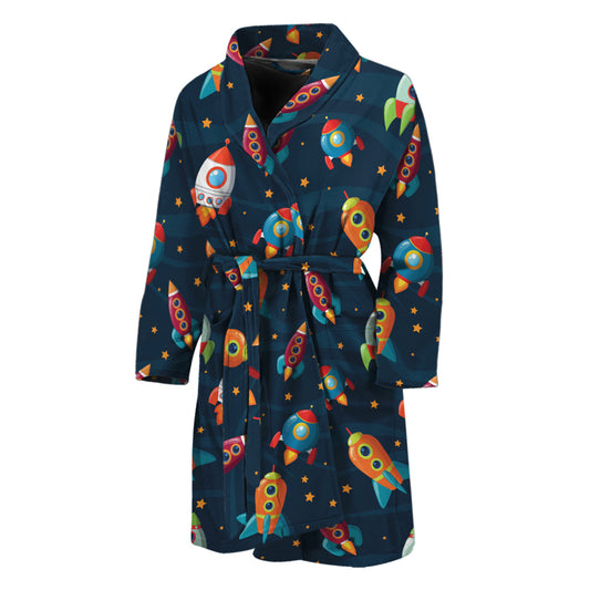 Rockets And Stars Pattern Print Men's Bathrobe