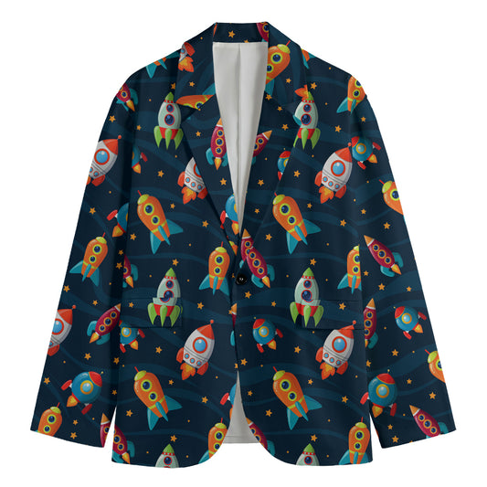 Rockets And Stars Pattern Print Men's Blazer