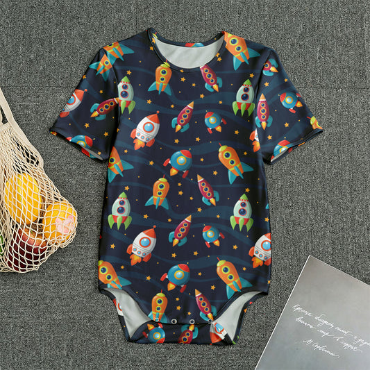 Rockets And Stars Pattern Print Men's Bodysuit