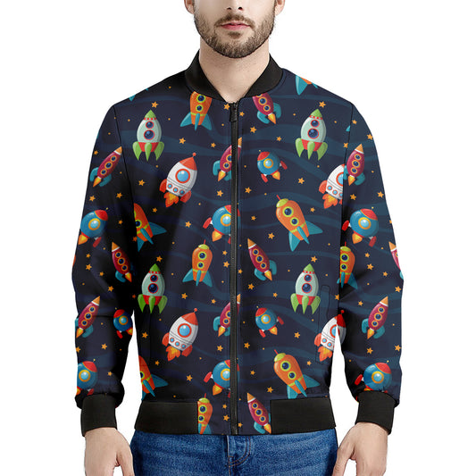 Rockets And Stars Pattern Print Men's Bomber Jacket