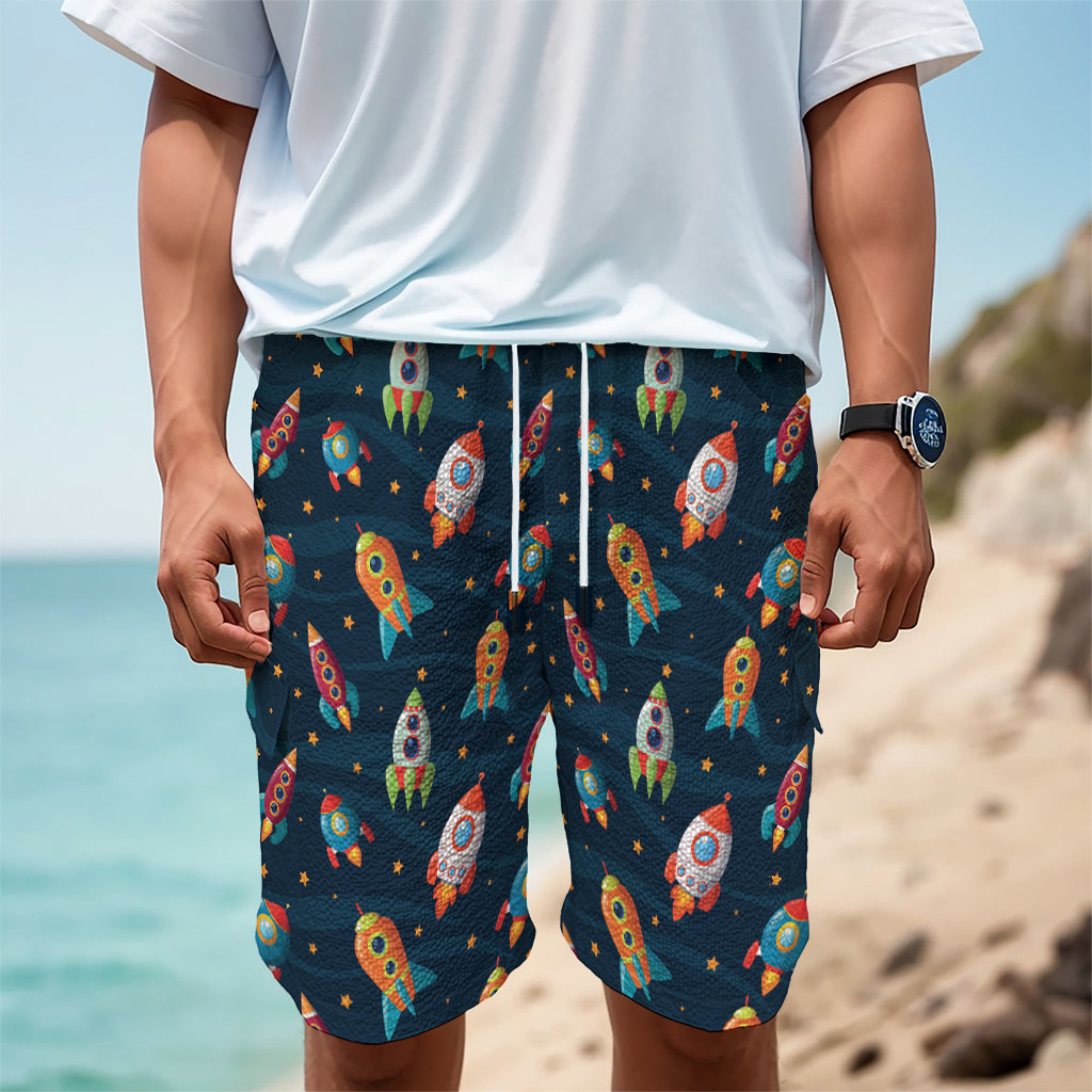 Rockets And Stars Pattern Print Men's Cargo Shorts