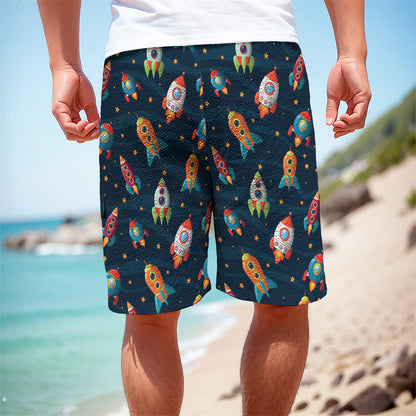 Rockets And Stars Pattern Print Men's Cargo Shorts