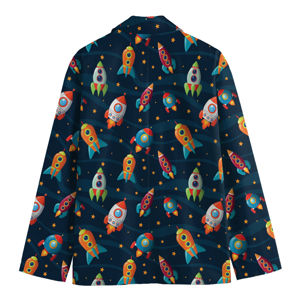 Rockets And Stars Pattern Print Men's Cotton Blazer