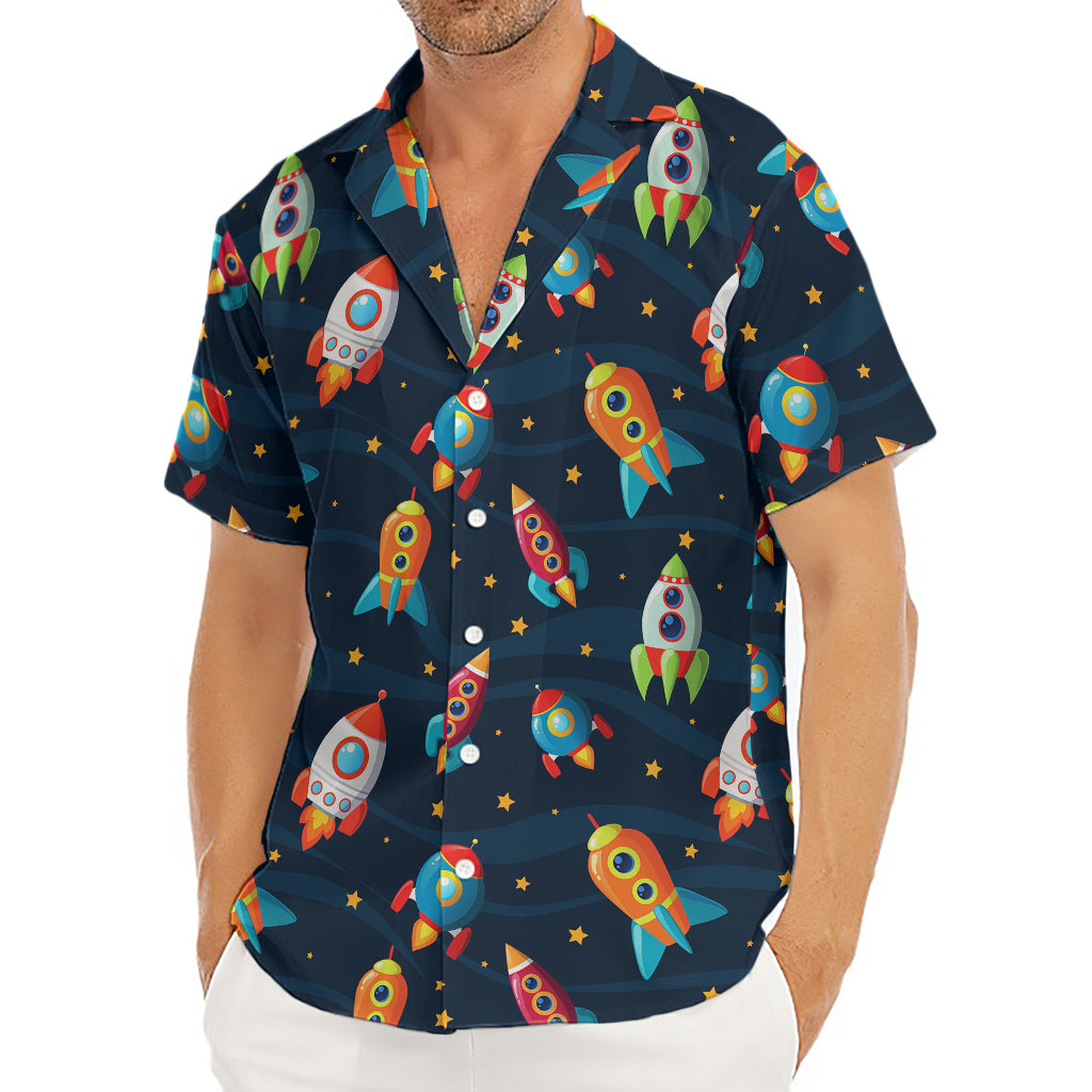 Rockets And Stars Pattern Print Men's Deep V-Neck Shirt
