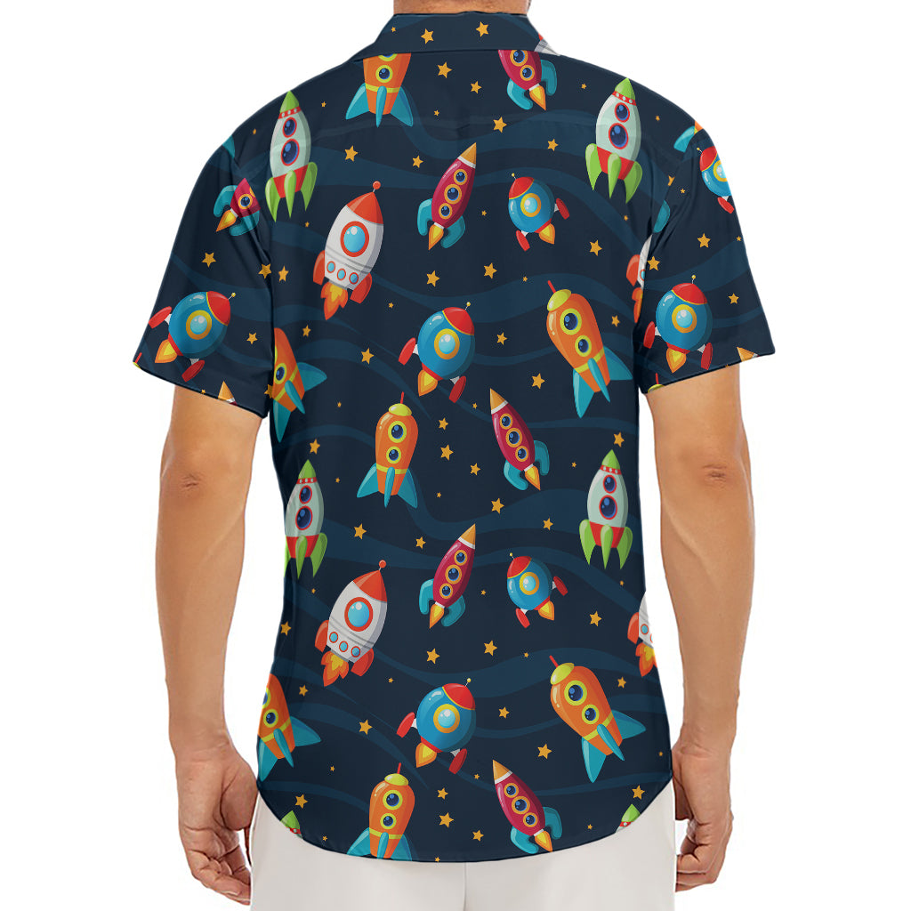 Rockets And Stars Pattern Print Men's Deep V-Neck Shirt