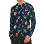 Rockets And Stars Pattern Print Men's Long Sleeve Rash Guard