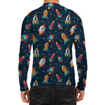 Rockets And Stars Pattern Print Men's Long Sleeve Rash Guard