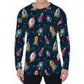 Rockets And Stars Pattern Print Men's Long Sleeve T-Shirt