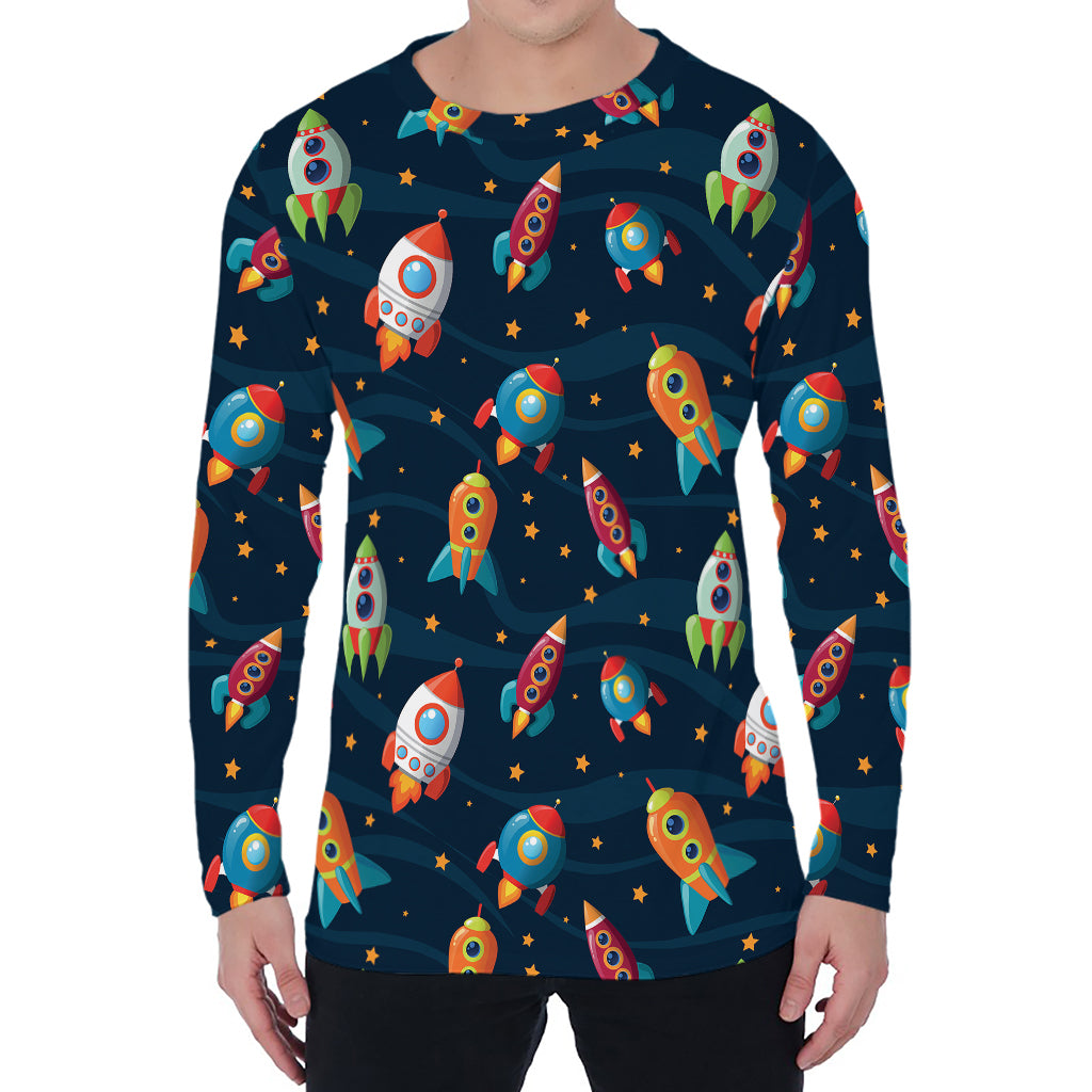 Rockets And Stars Pattern Print Men's Long Sleeve T-Shirt