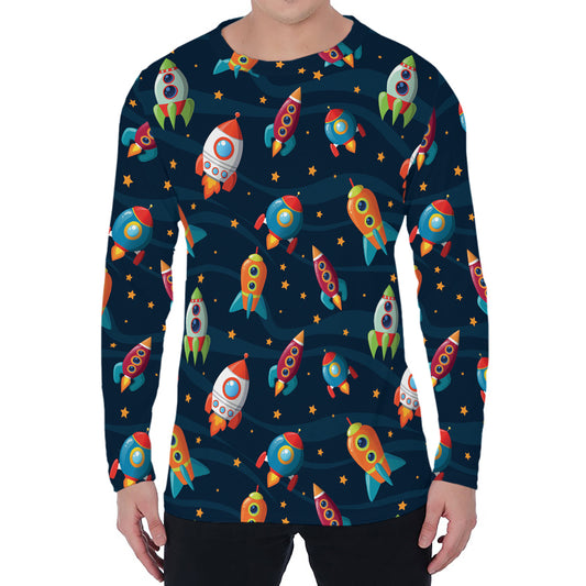 Rockets And Stars Pattern Print Men's Long Sleeve T-Shirt