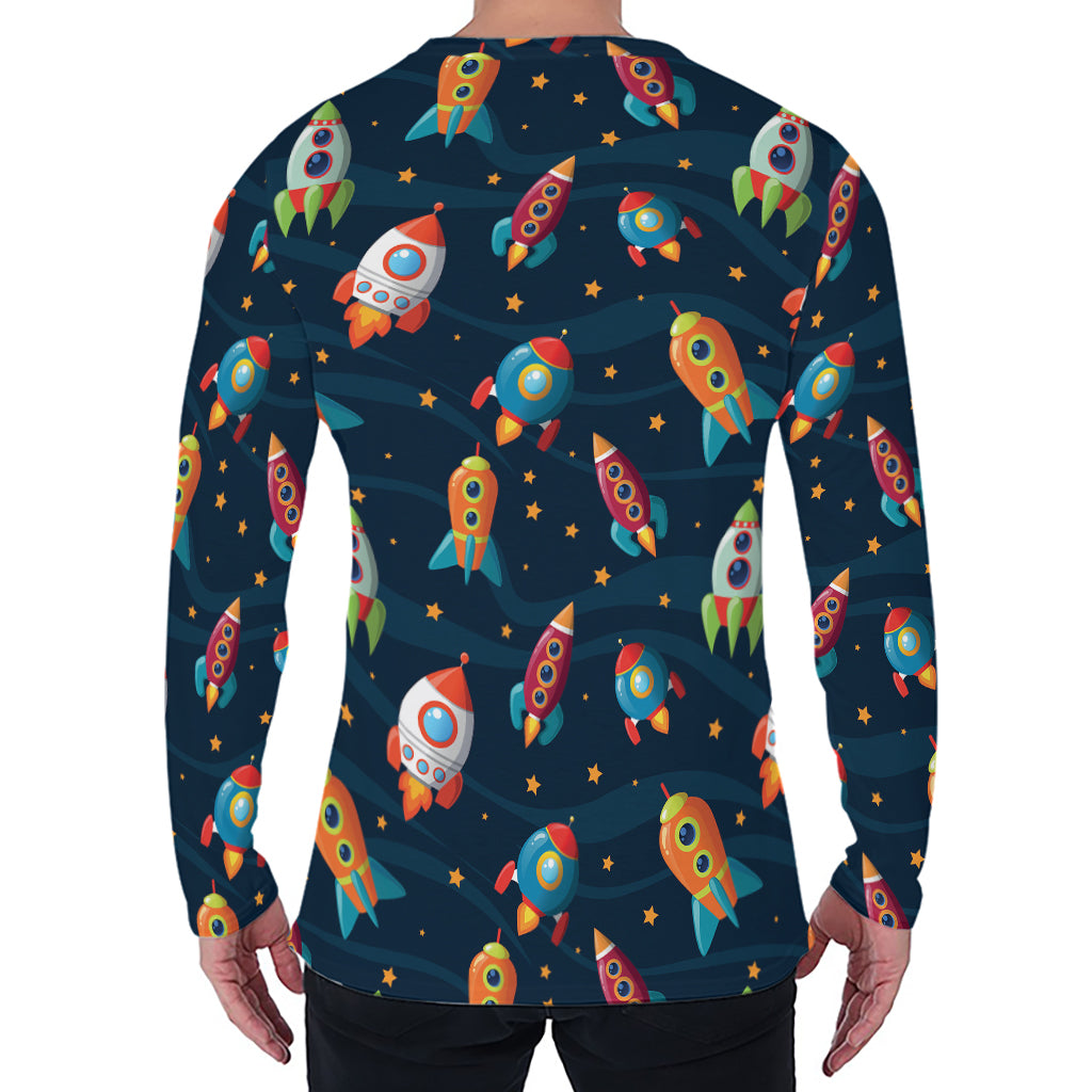 Rockets And Stars Pattern Print Men's Long Sleeve T-Shirt