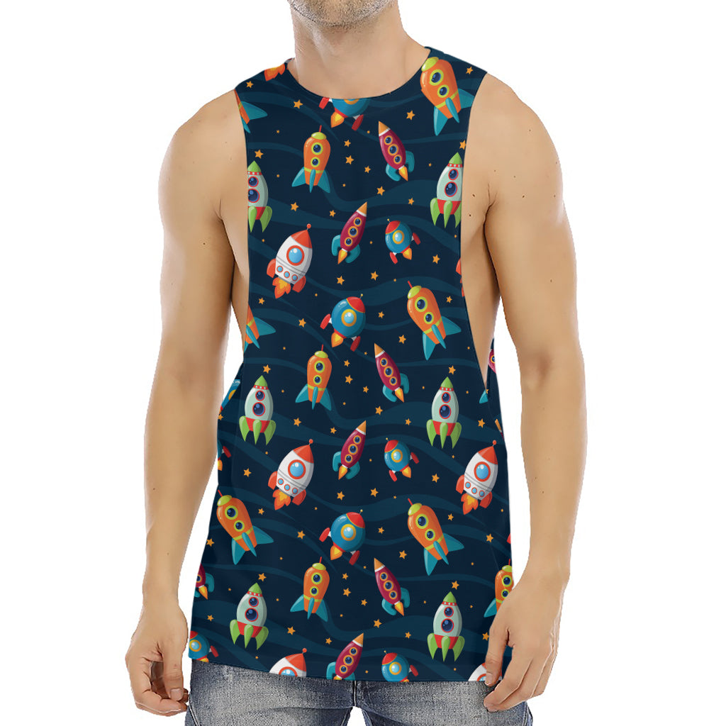 Rockets And Stars Pattern Print Men's Muscle Tank Top