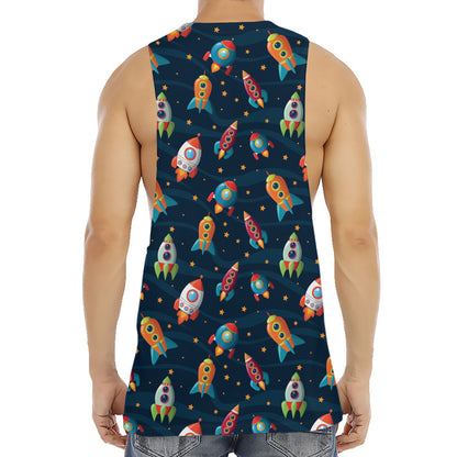 Rockets And Stars Pattern Print Men's Muscle Tank Top