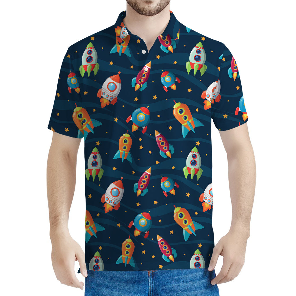 Rockets And Stars Pattern Print Men's Polo Shirt