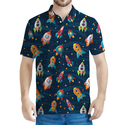 Rockets And Stars Pattern Print Men's Polo Shirt