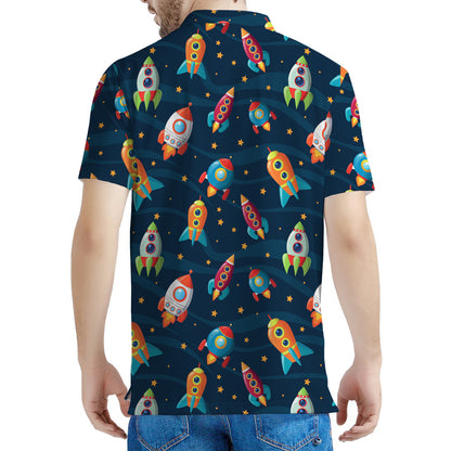 Rockets And Stars Pattern Print Men's Polo Shirt
