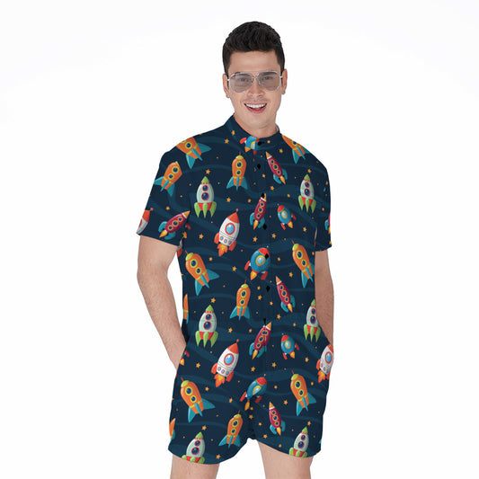 Rockets And Stars Pattern Print Men's Rompers