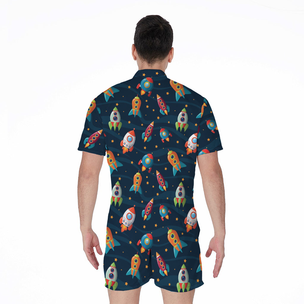 Rockets And Stars Pattern Print Men's Rompers