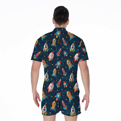Rockets And Stars Pattern Print Men's Rompers