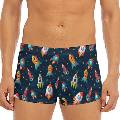 Rockets And Stars Pattern Print Men's Short Boxer Briefs